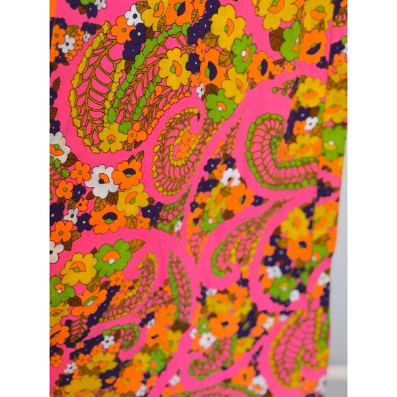 Vintage Pink Paisley Floral Print 1960’s Groovy Sleeveless Maxi Dress - Picture 4 of 7